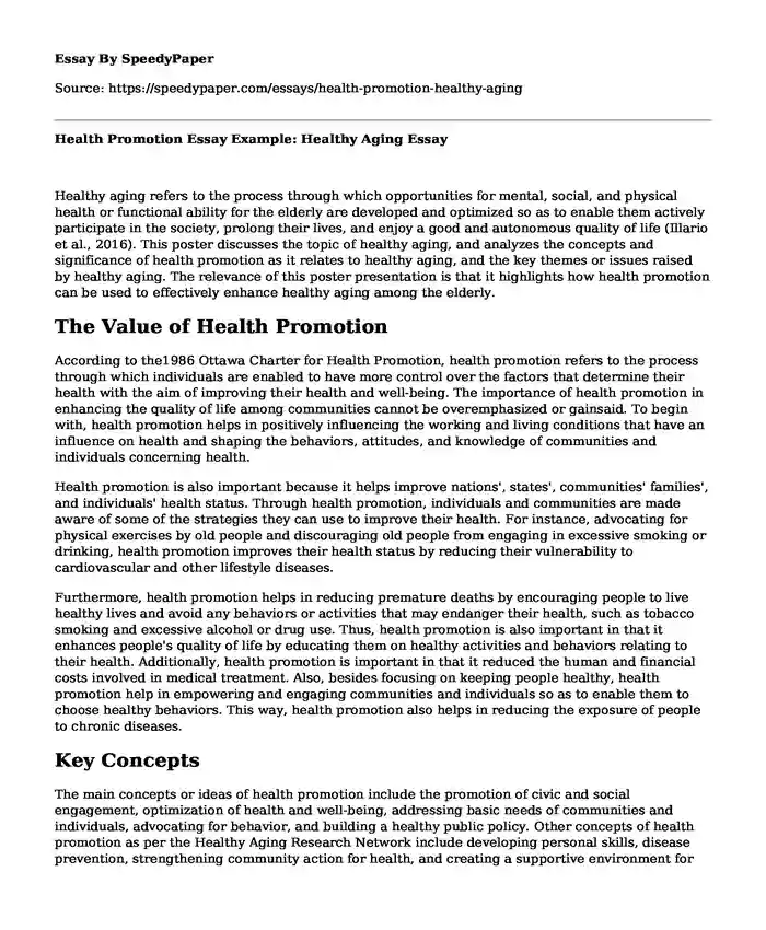 Health Promotion Essay Example: Healthy Aging