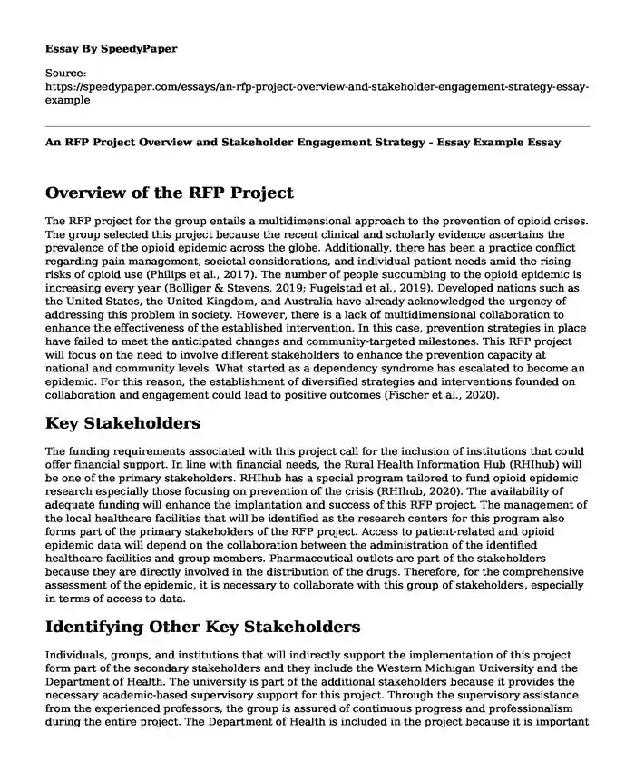  An RFP Project Overview and Stakeholder Engagement Strategy - Essay Example