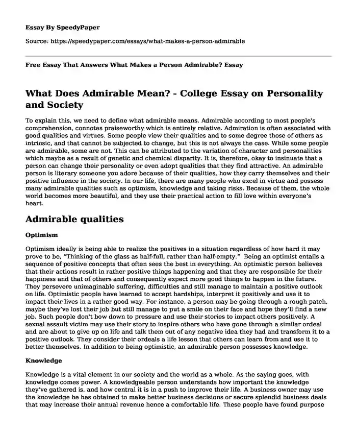 Free Essay That Answers What Makes a Person Admirable? 