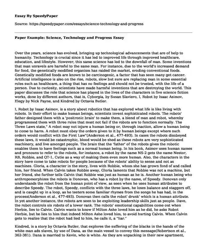 Paper Example: Science, Technology and Progress