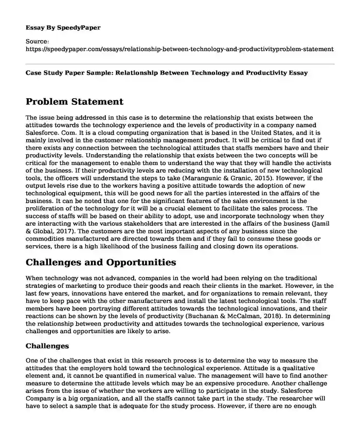 Case Study Paper Sample: Relationship Between Technology and Productivity