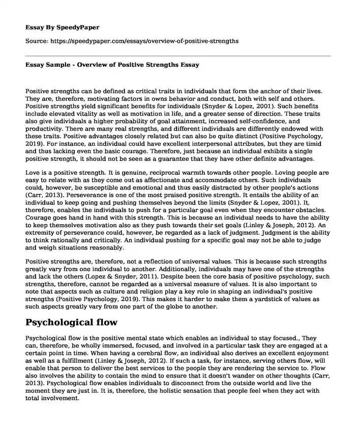 Essay Sample - Overview of  Positive Strengths