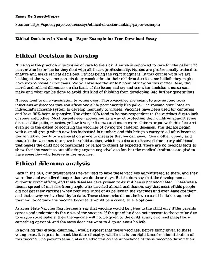 free essays on ethical decision making