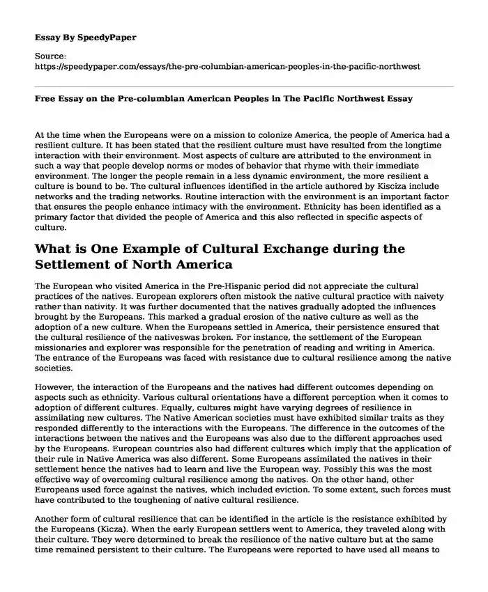 Free Essay on the Pre-columbian American Peoples in The Pacific Northwest