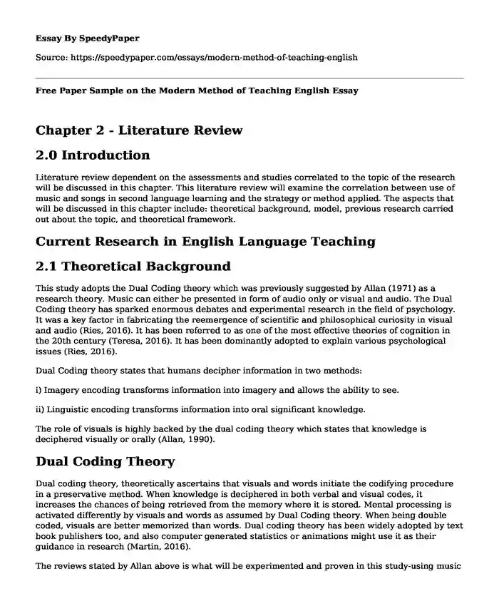 Free Paper Sample on the Modern Method of Teaching English