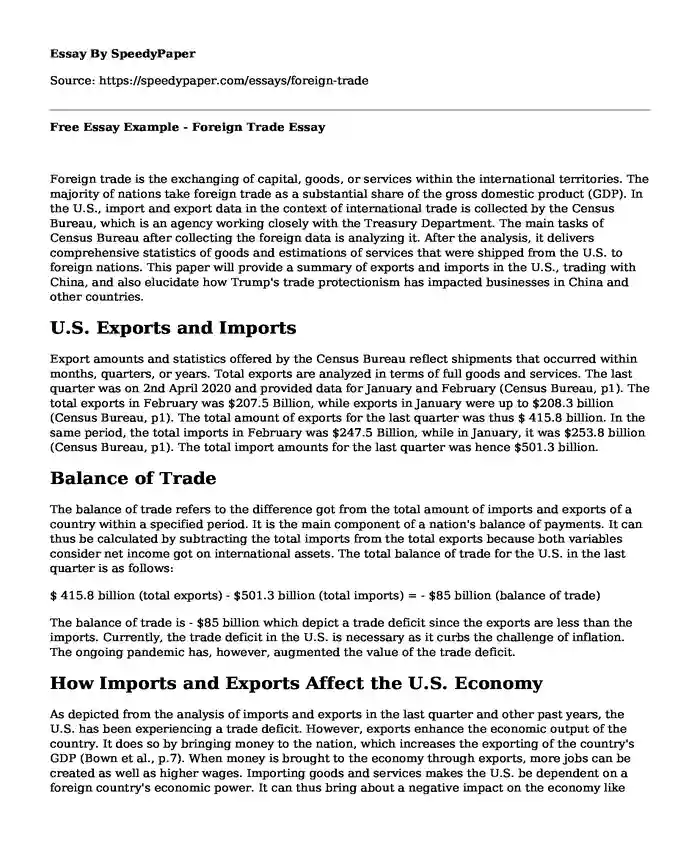 Free Essay Example - Foreign Trade