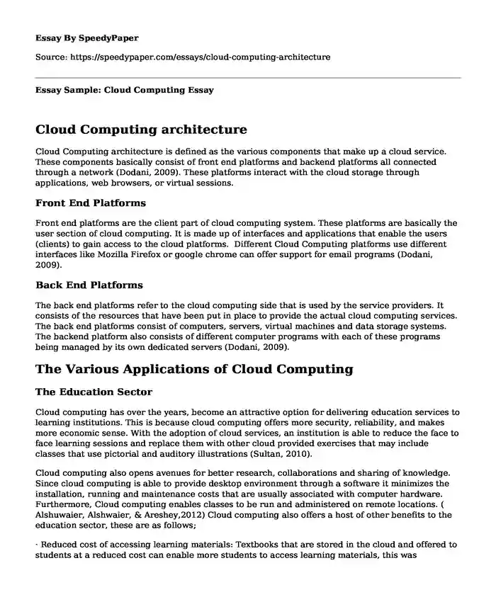 Essay Sample: Cloud Computing