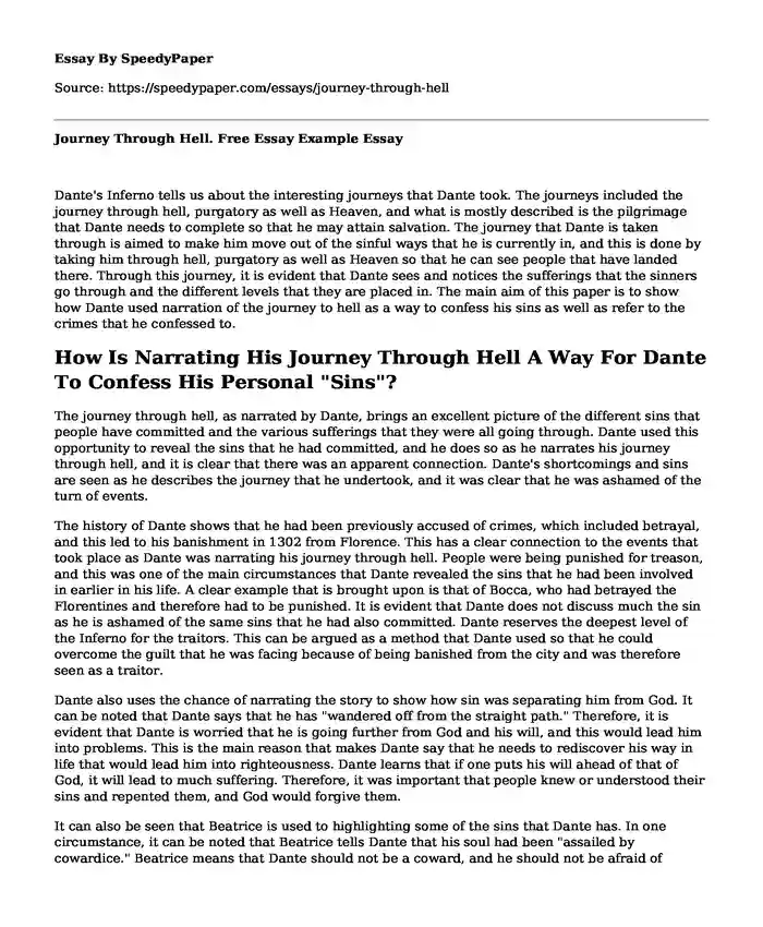 Journey Through Hell. Free Essay Example