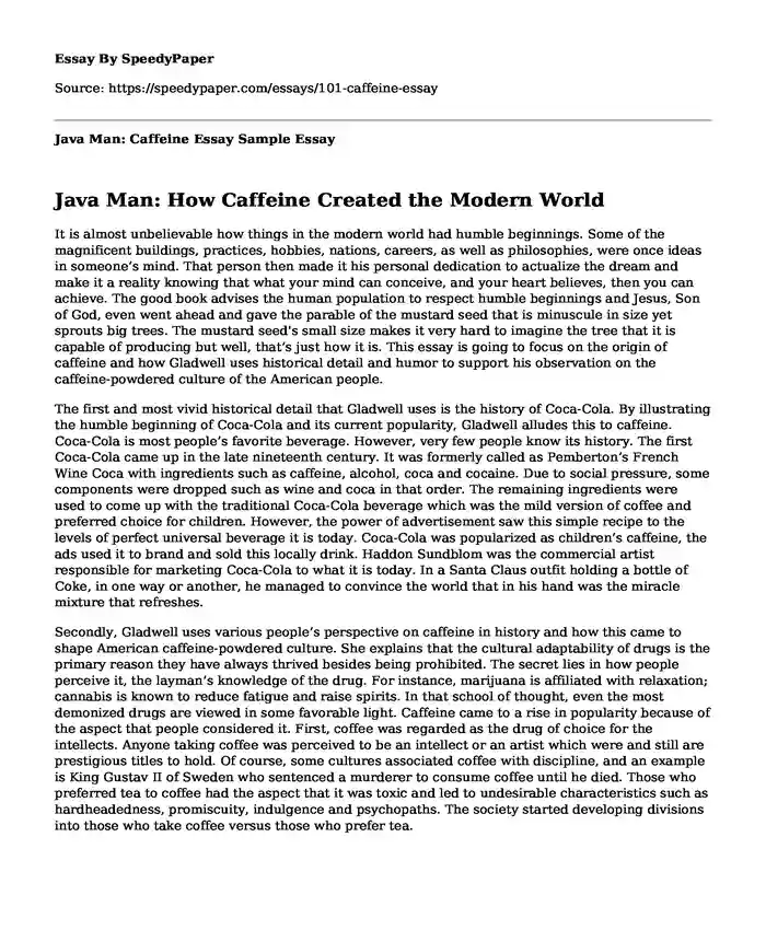 Java Man: Caffeine Essay Sample