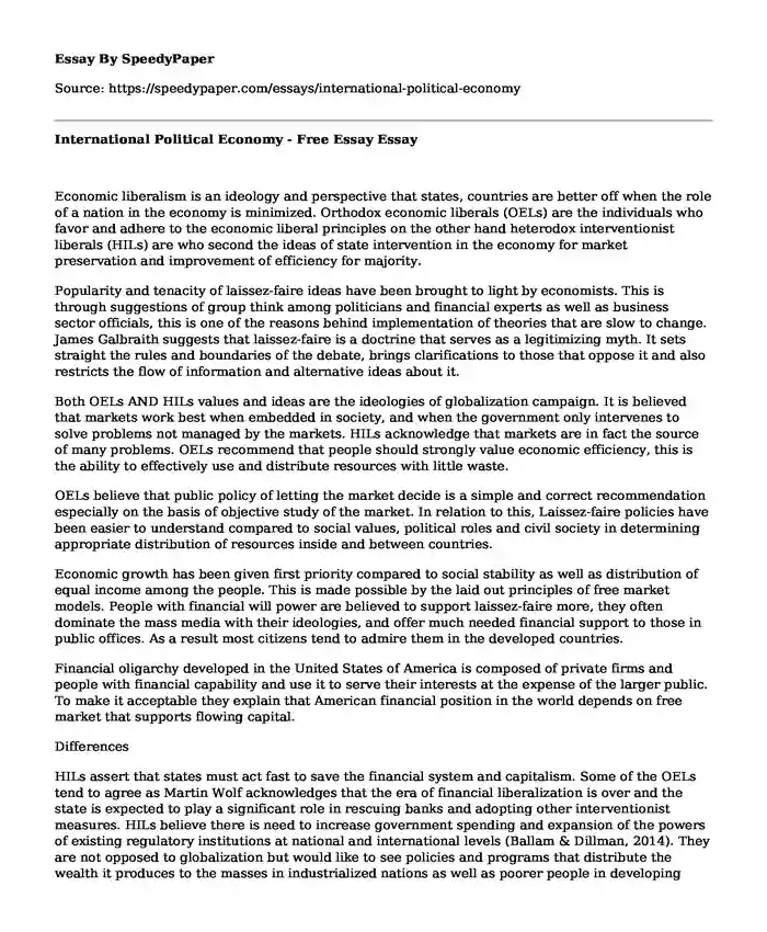International Political Economy - Free Essay