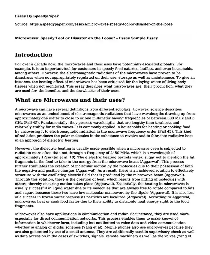 Microwaves: Speedy Tool or Disaster on the Loose? - Essay Sample