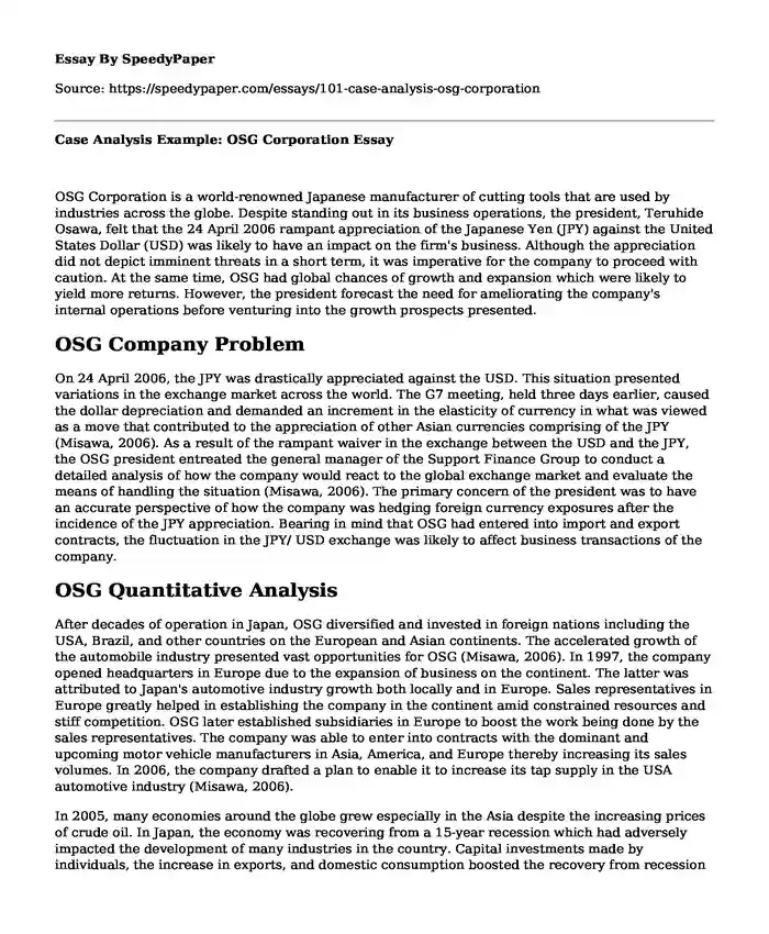 Case Analysis Example: OSG Corporation