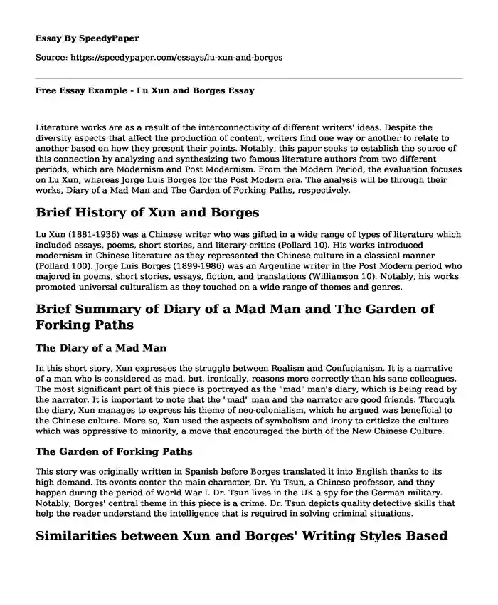 Free Essay Example - Lu Xun and Borges