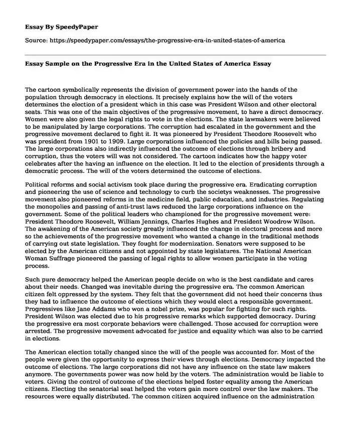 Essay Sample on the Progressive Era in the United States of America