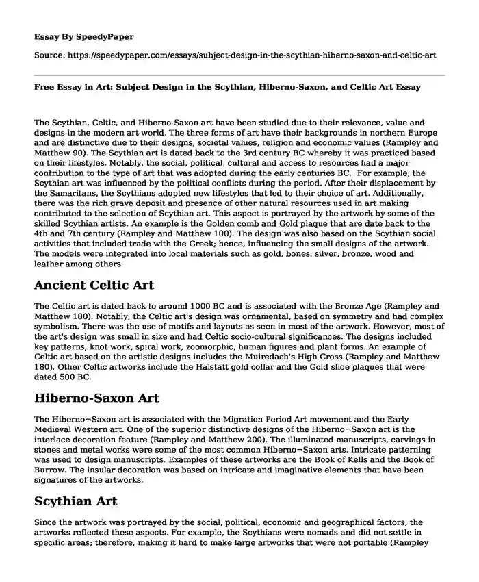 Free Essay in Art: Subject Design in the Scythian, Hiberno-Saxon, and Celtic Art