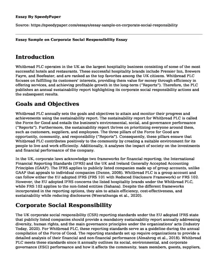 Essay Sample on Corporate Social Responsibility