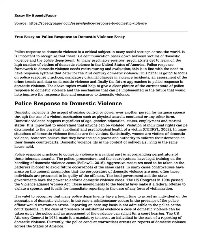 Free Essay on Police Response to Domestic Violence