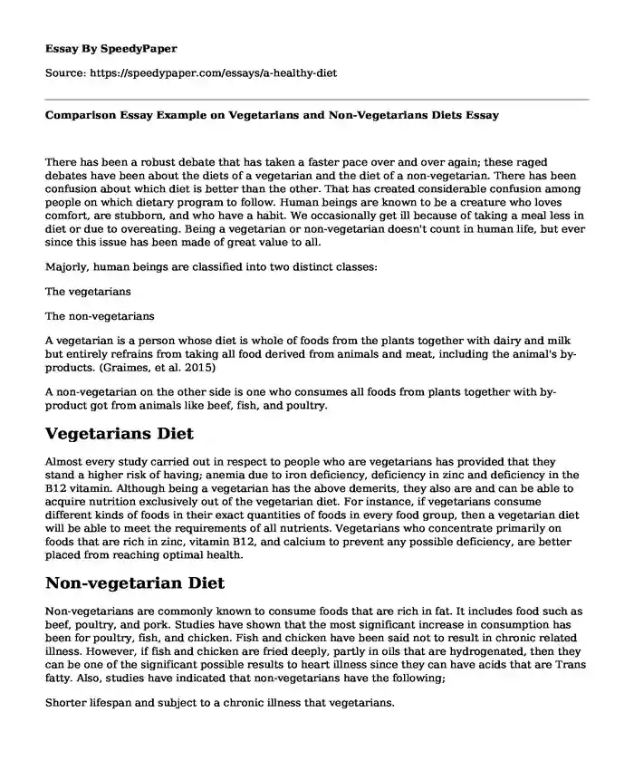 Comparison Essay Example on Vegetarians and Non-Vegetarians Diets