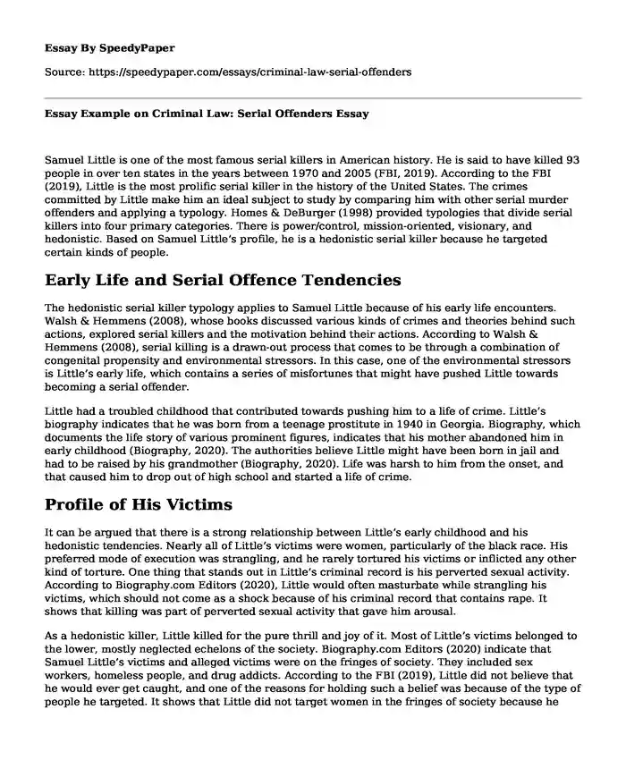 Essay Example on Criminal Law: Serial Offenders