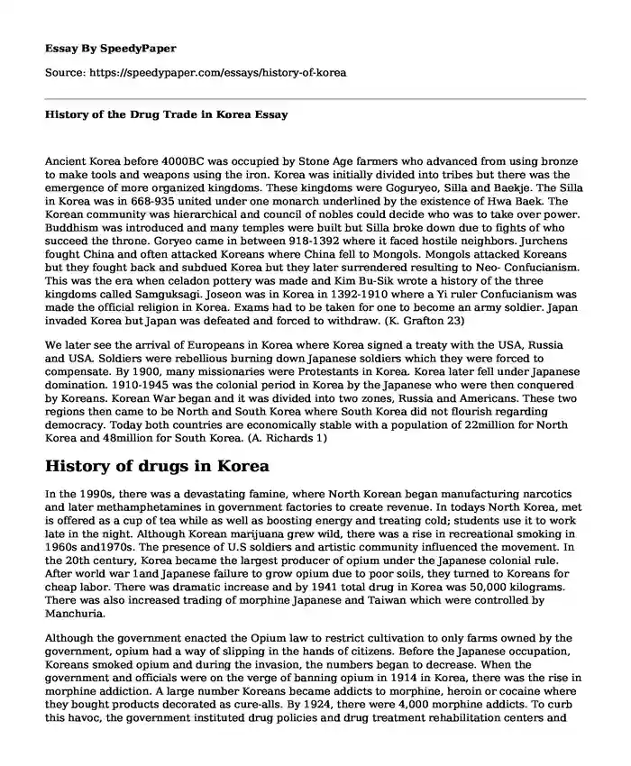History of the Drug Trade in Korea