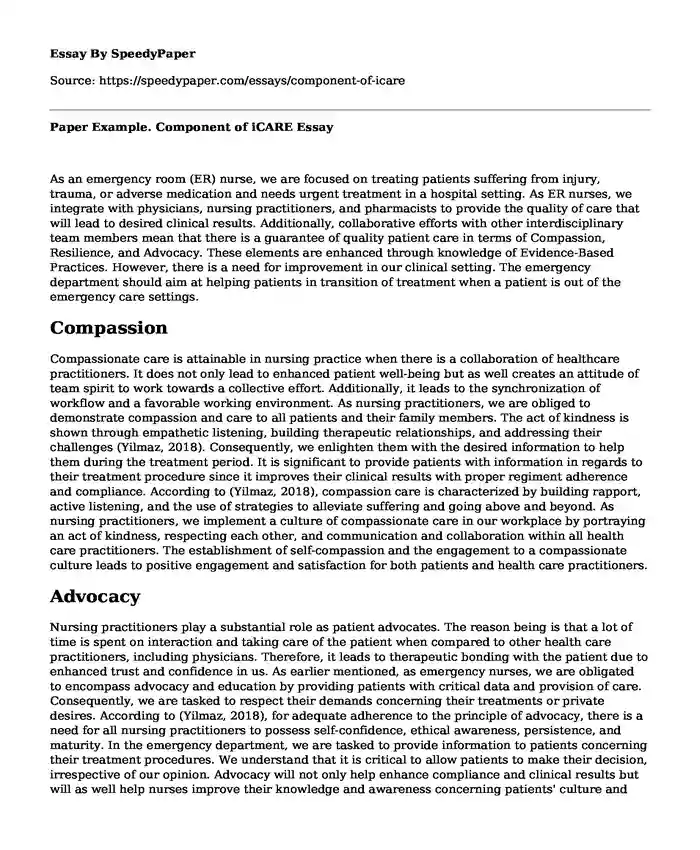 Paper Example. Component of iCARE