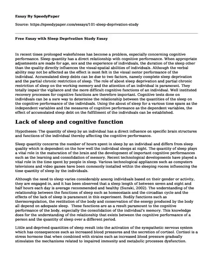 Free Essay with Sleep Deprivation Study
