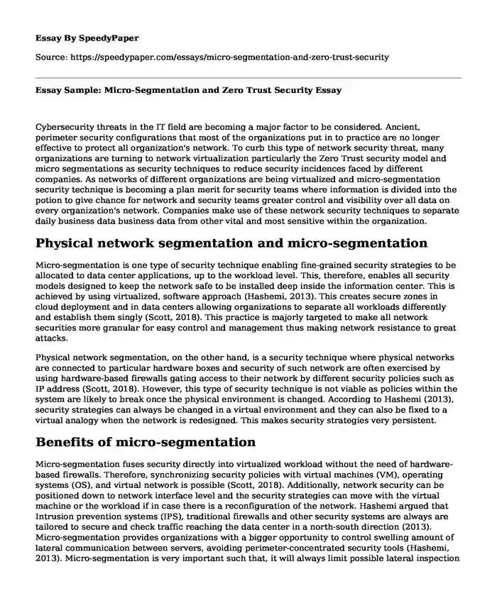 Essay Sample: Micro-Segmentation and Zero Trust Security