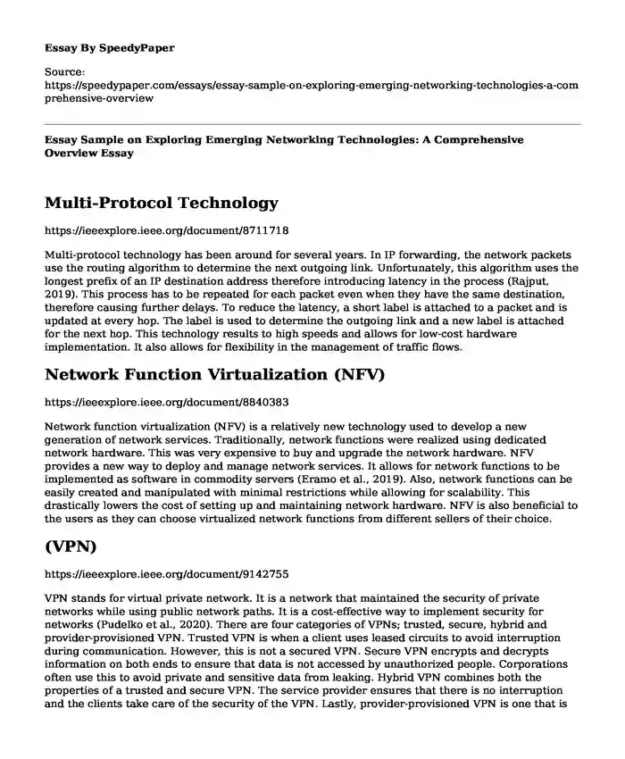 Essay Sample on Exploring Emerging Networking Technologies: A Comprehensive Overview