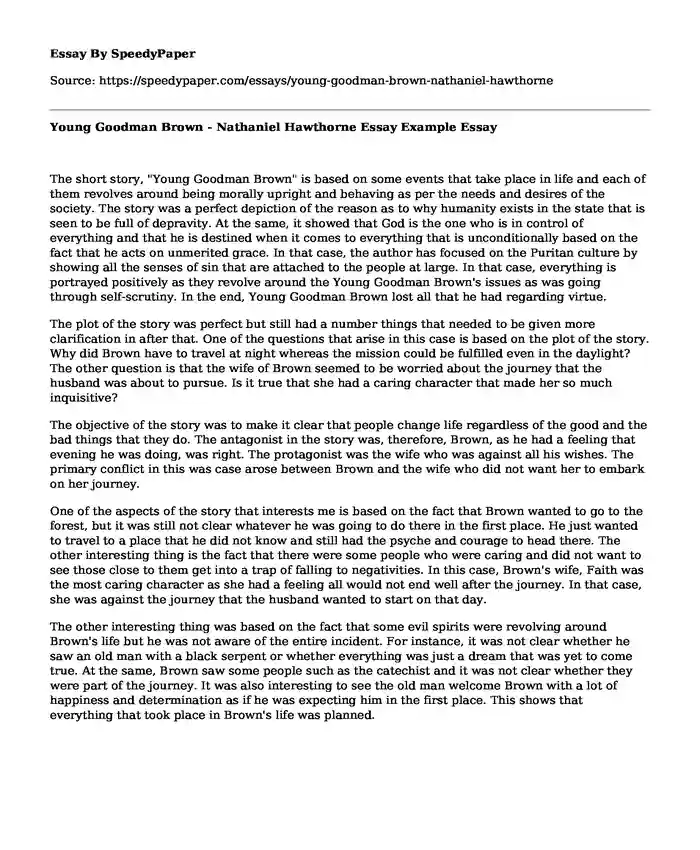 Young Goodman Brown - Nathaniel Hawthorne Essay Example