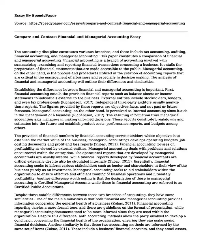 Compare and Contrast Financial and Managerial Accounting