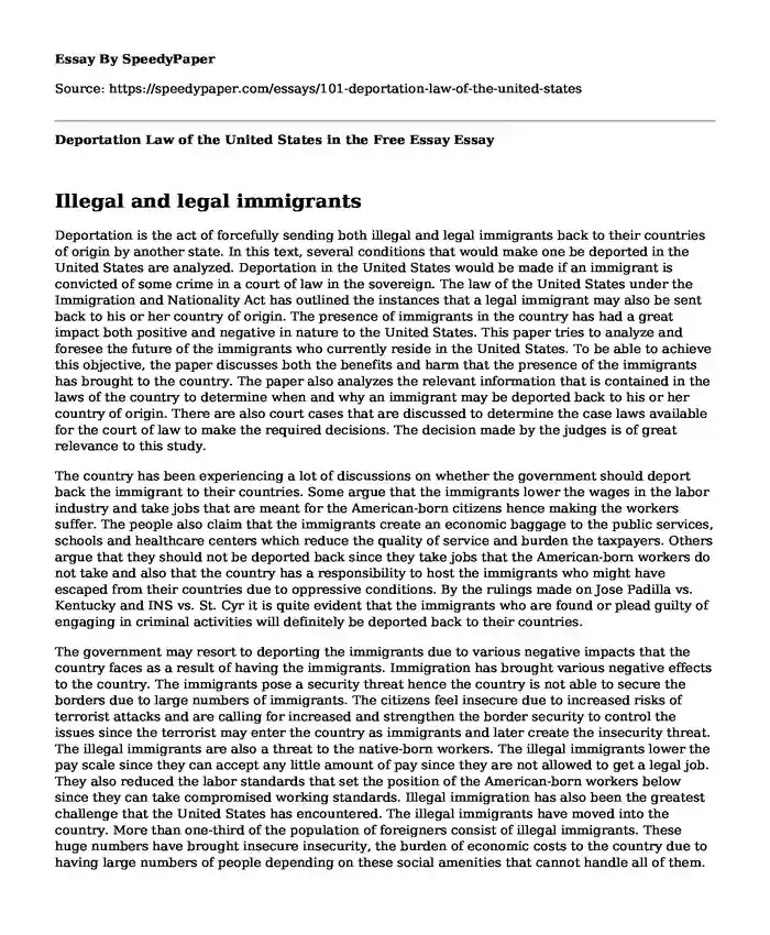 Deportation Law of the United States in the Free Essay