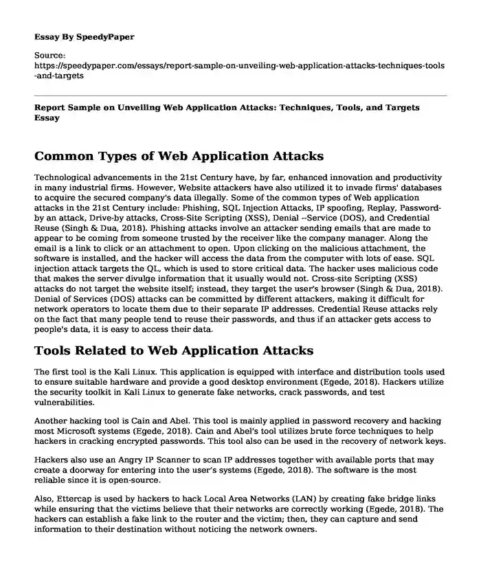 Report Sample on Unveiling Web Application Attacks: Techniques, Tools, and Targets
