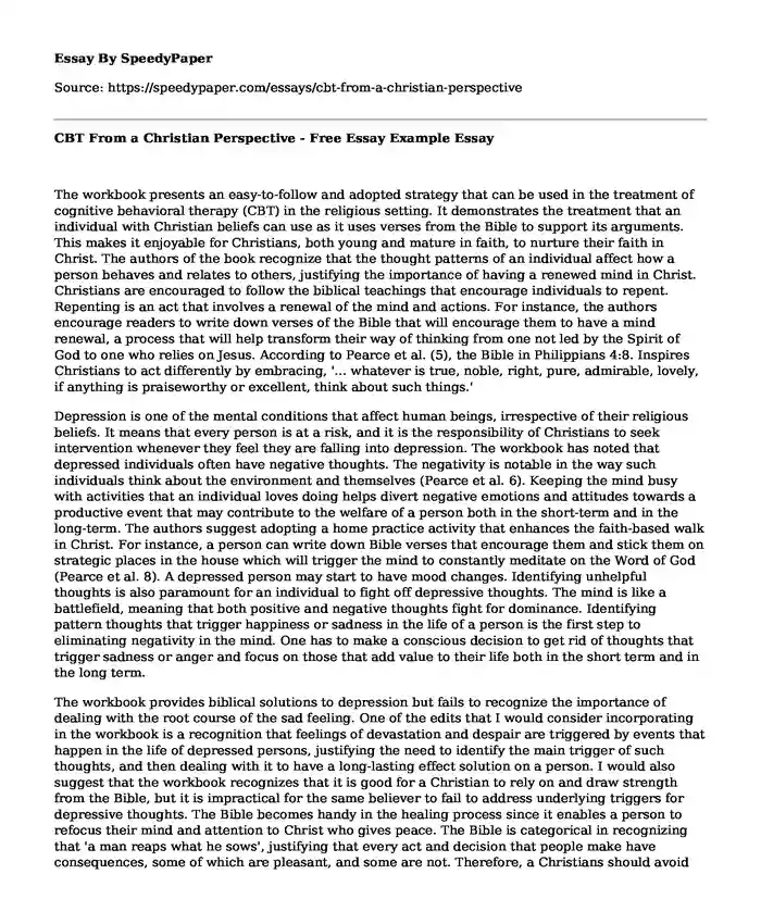 CBT From a Christian Perspective - Free Essay Example
