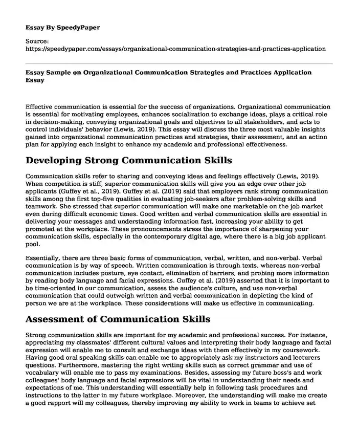 Essay Sample on Organizational Communication Strategies and Practices Application