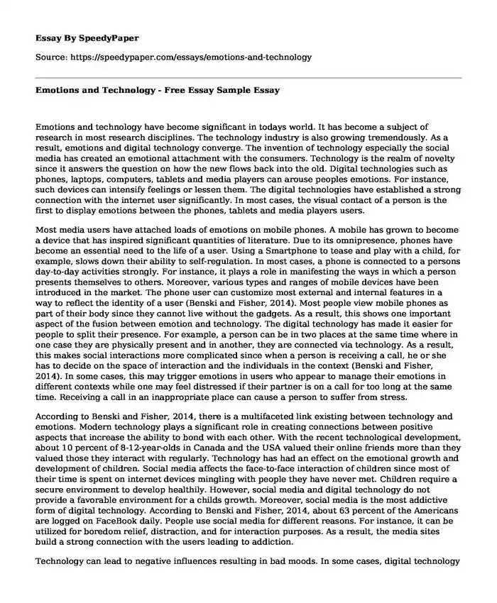 Emotions and Technology - Free Essay Sample