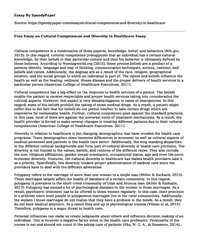 Free Essay on Cultural Competences and Diversity in Healthcare
