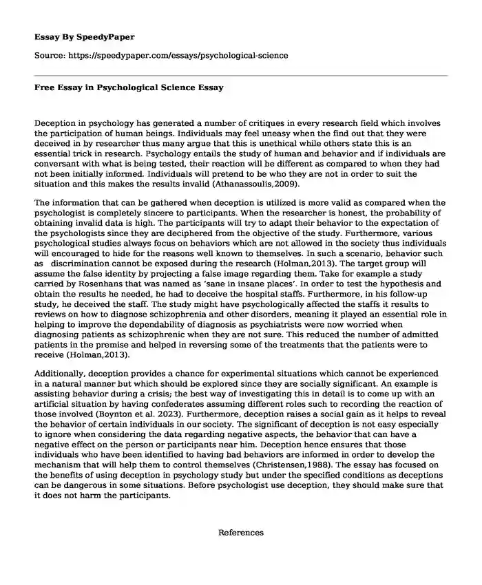Free Essay in Psychological Science