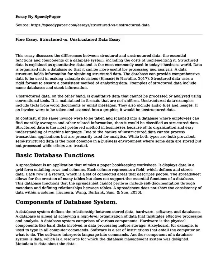 Free Essay. Structured vs. Unstructured Data