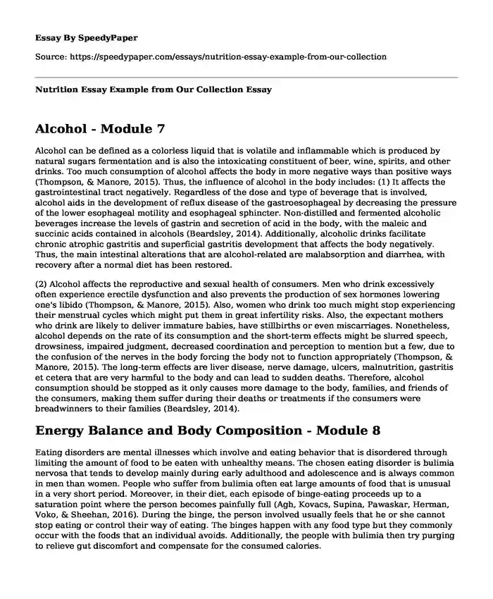 Nutrition Essay Example from Our Collection