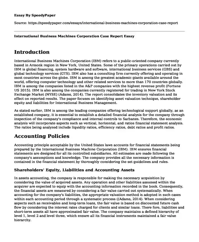International Business Machines Corporation Case Report
