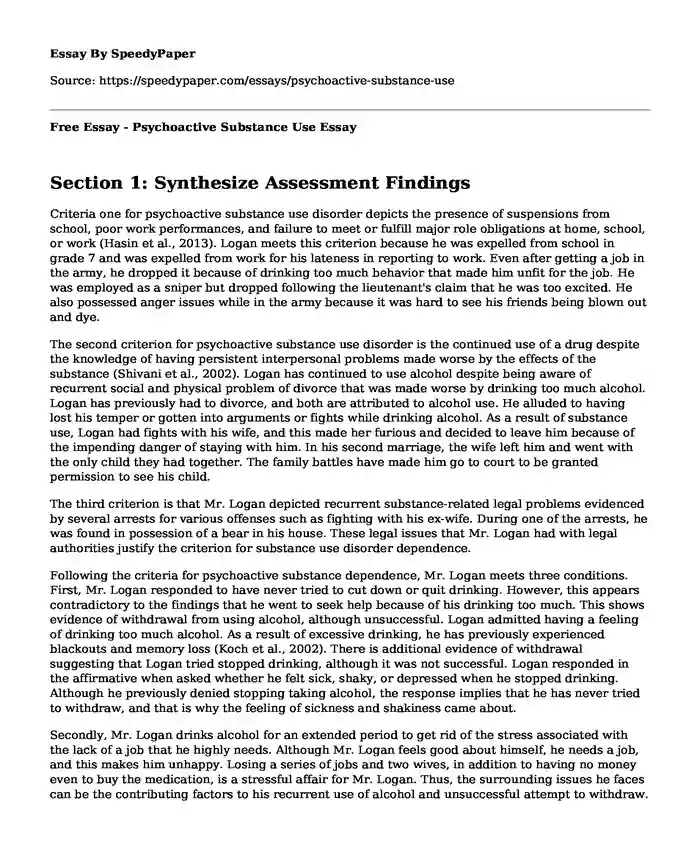 Free Essay - Psychoactive Substance Use