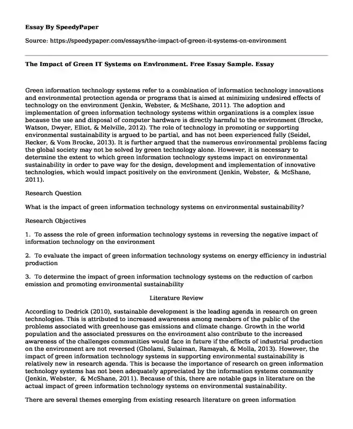 The Impact of Green IT Systems on Environment. Free Essay Sample.