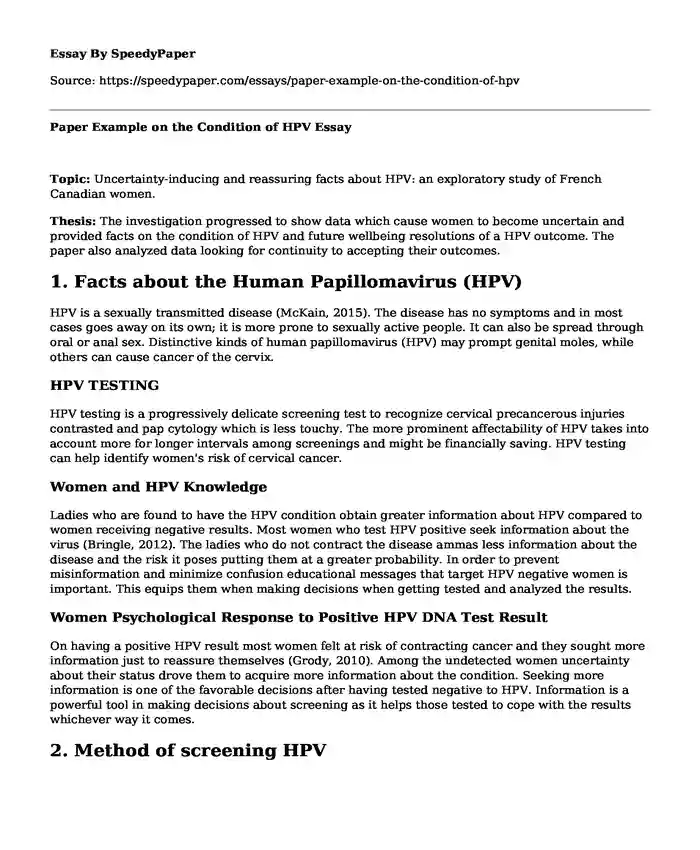 Paper Example on the Condition of HPV