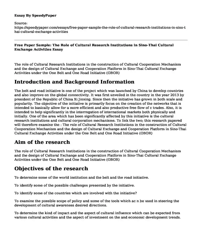 Free Paper Sample: The Role of Cultural Research Institutions in Sino-Thai Cultural Exchange Activities