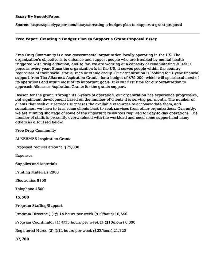 Free Paper: Creating a Budget Plan to Support a Grant Proposal
