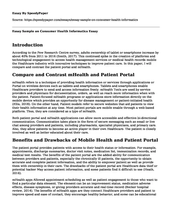 Essay Sample on Consumer Health Informatics 