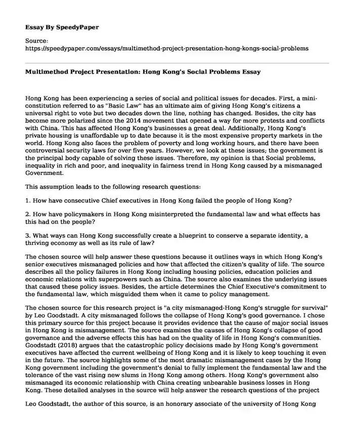 Multimethod Project Presentation: Hong Kong's Social Problems
