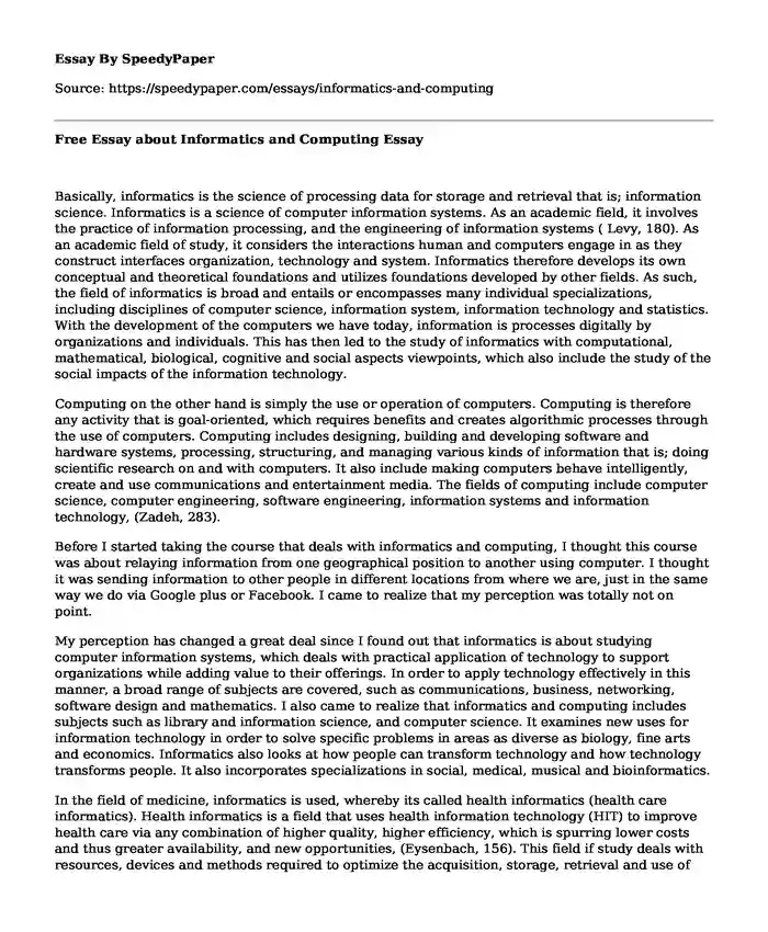 Free Essay about Informatics and Computing