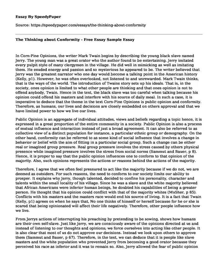 The Thinking about Conformity - Free Essay Sample