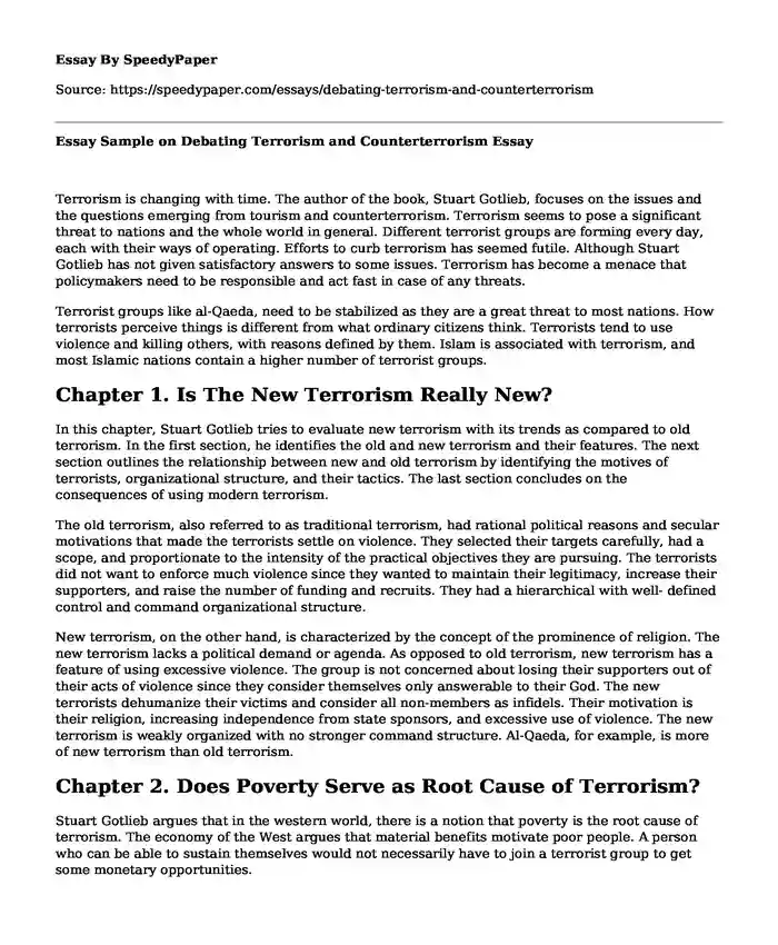 Essay Sample on Debating Terrorism and Counterterrorism